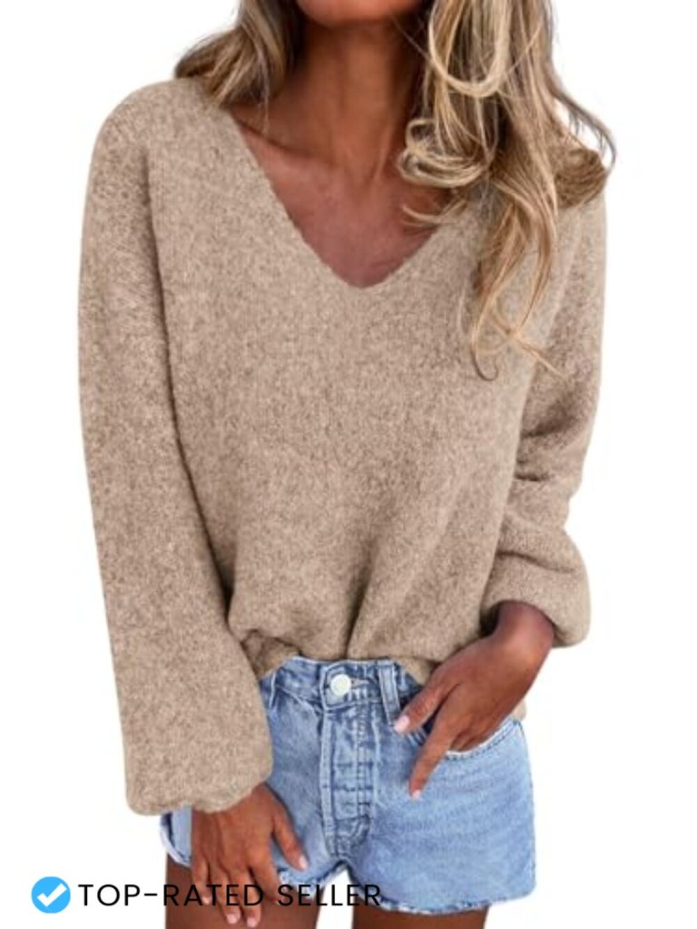 Oversized V-Neck Knit Pullover Sweater Lightweight Cozy